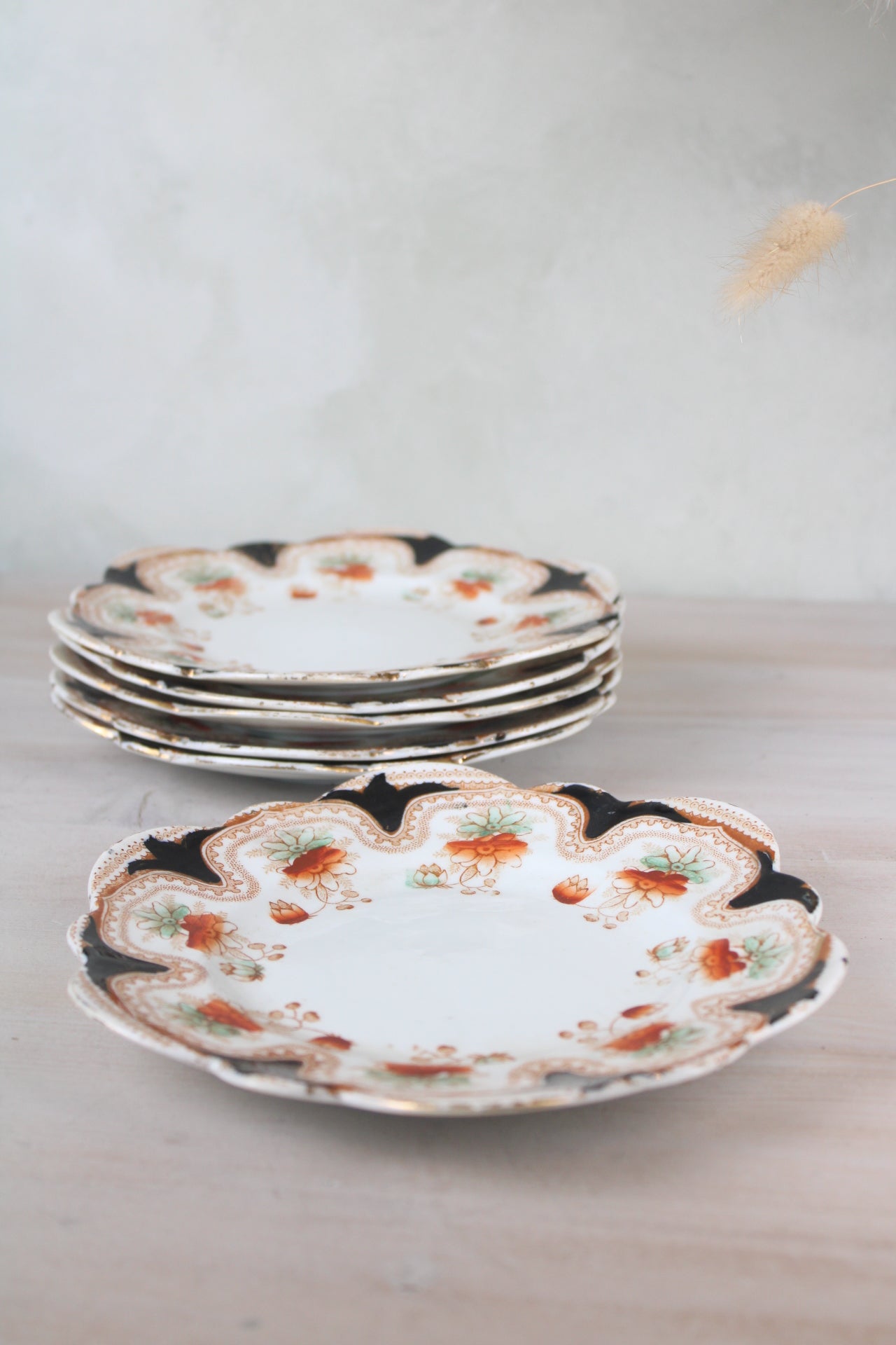 Set of 6 Orange and Black Vintage Side Plates