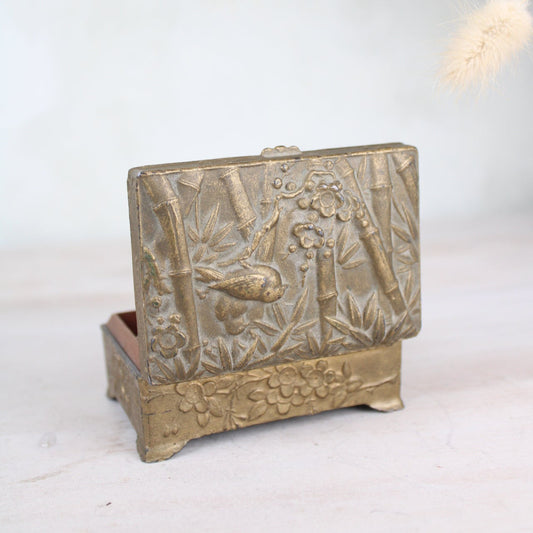 Metal Bamboo and Bird Jewellery Box