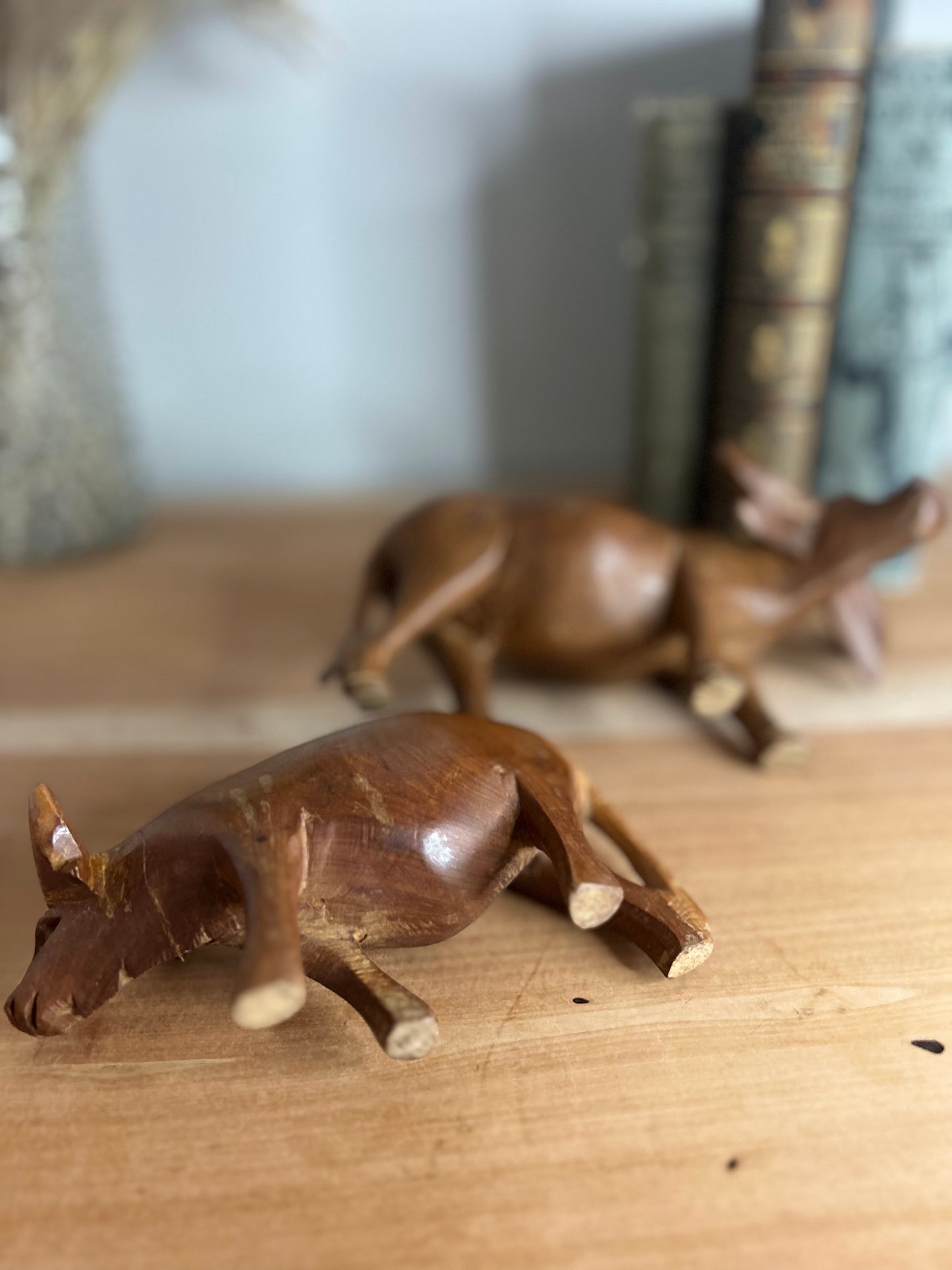 Pair of Teak Wooden Water Buffalo