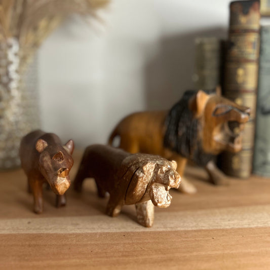 Set of 3 Hand Carved Teak Wooden Animals