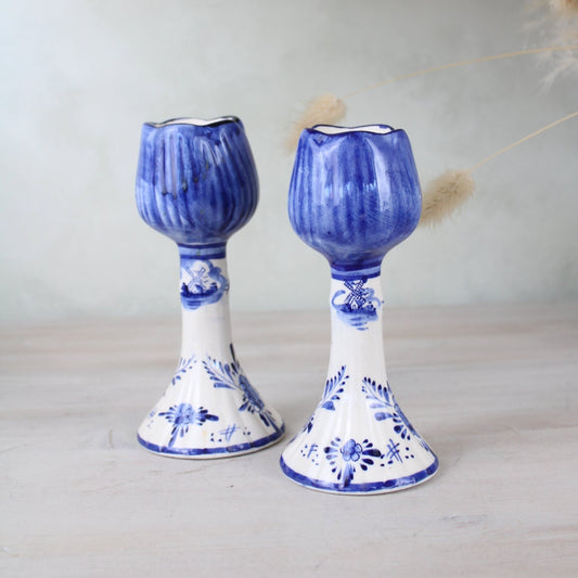 Pair of Delft Blue and White Candlesticks