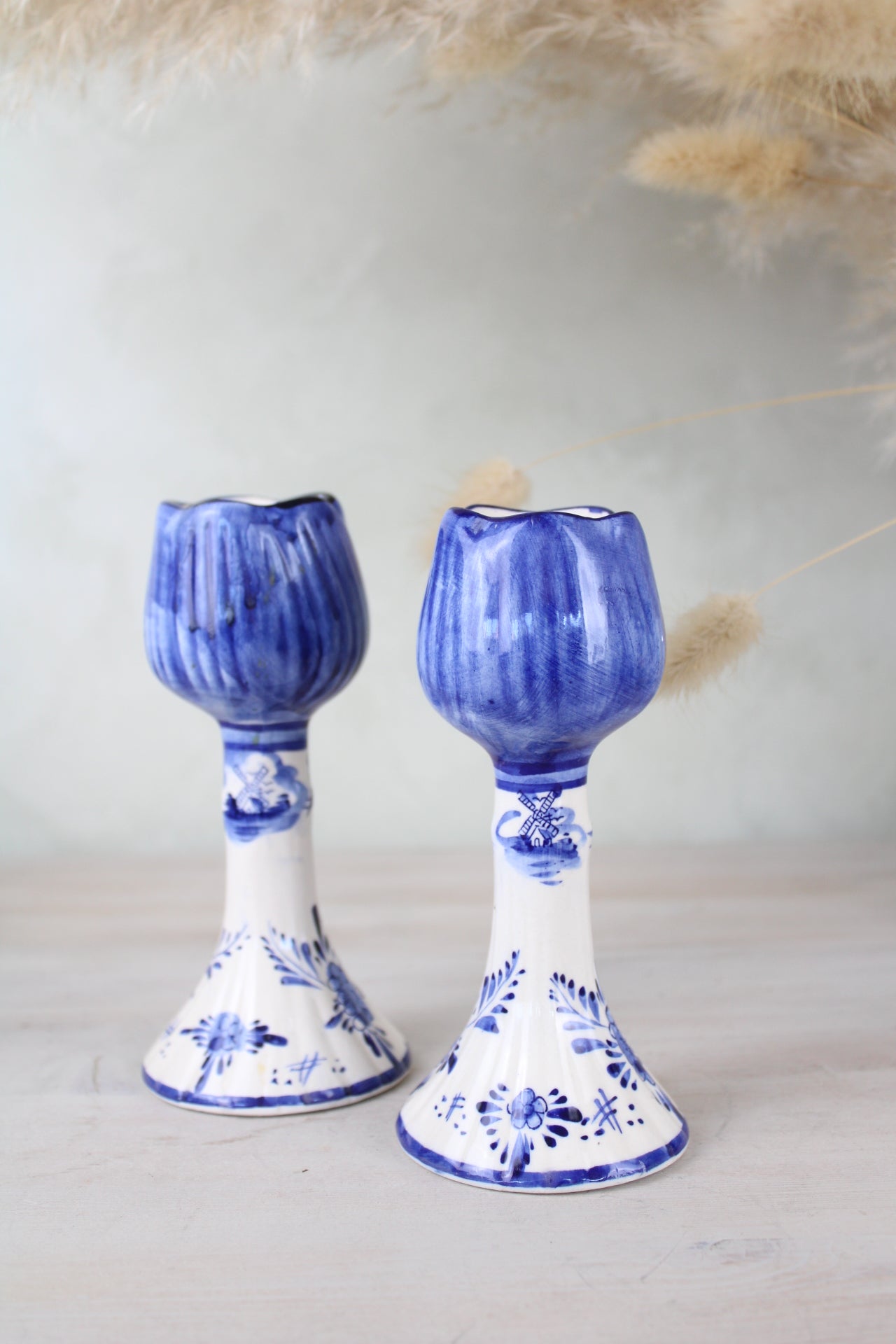Pair of Delft Blue and White Candlesticks
