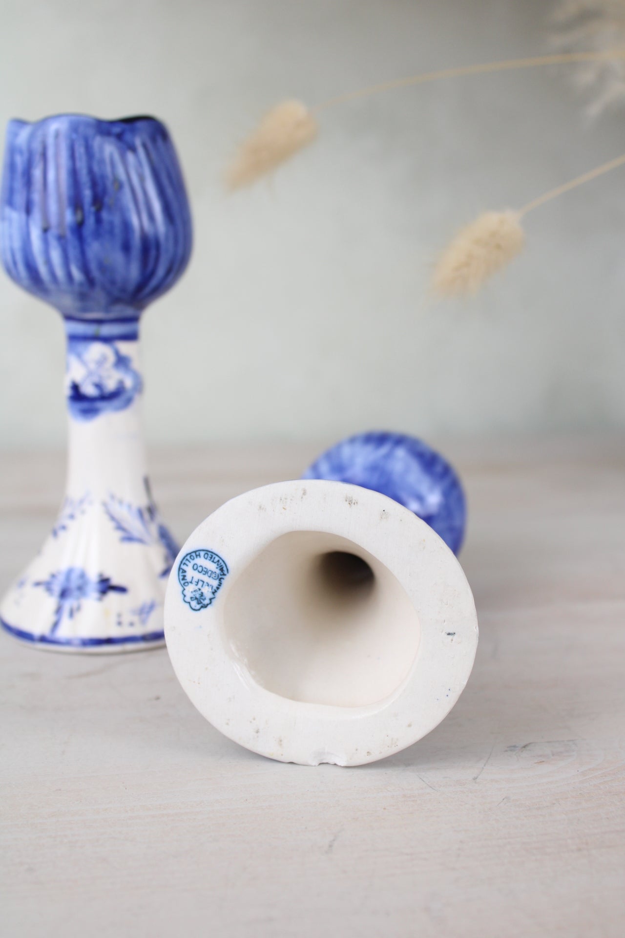 Pair of Delft Blue and White Candlesticks