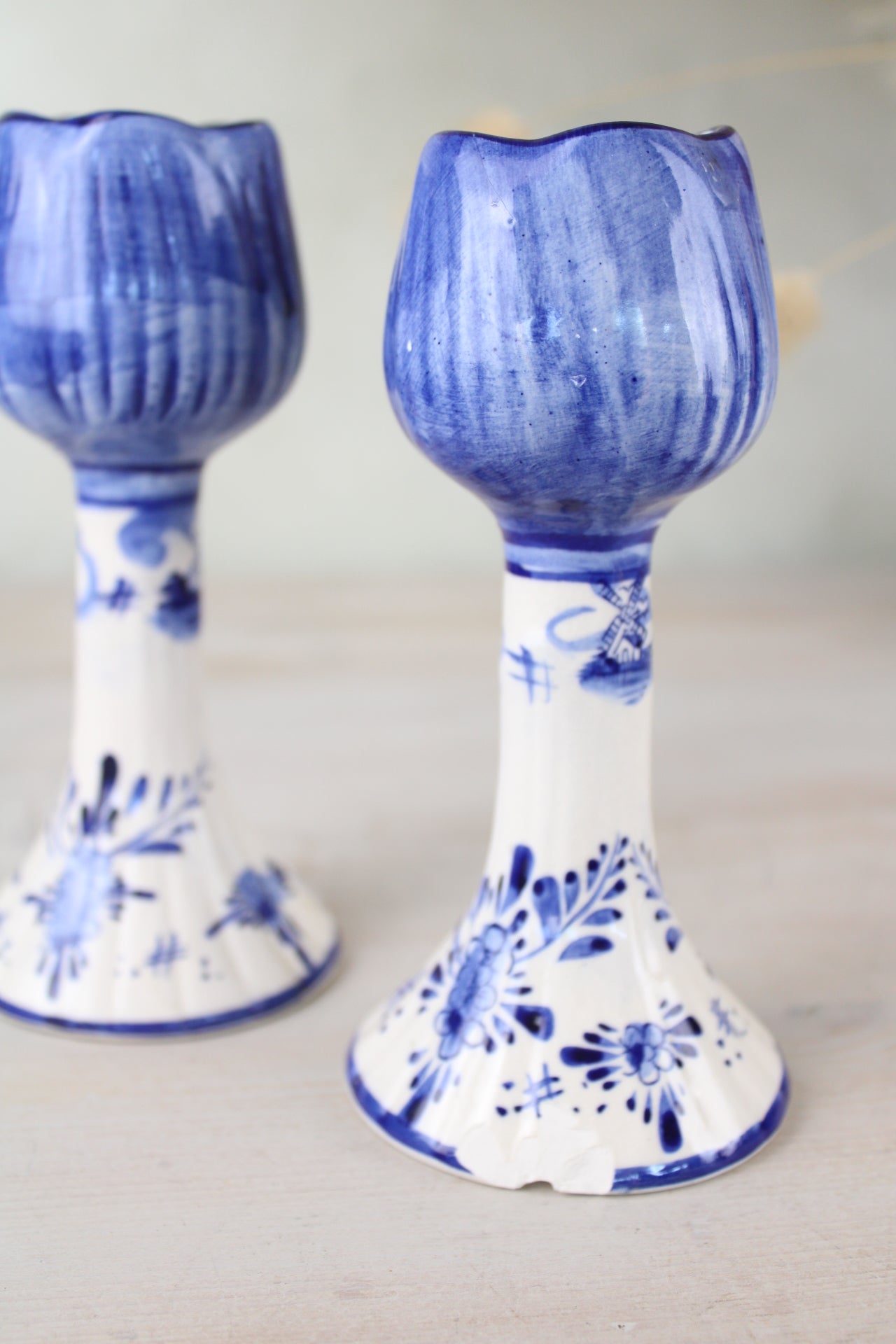 Pair of Delft Blue and White Candlesticks