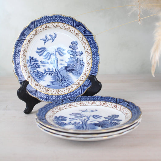 Set of 4 Booths Old Willow Blue and White Side Plates