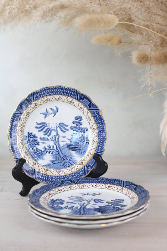 Set of 4 Booths Old Willow Blue and White Side Plates