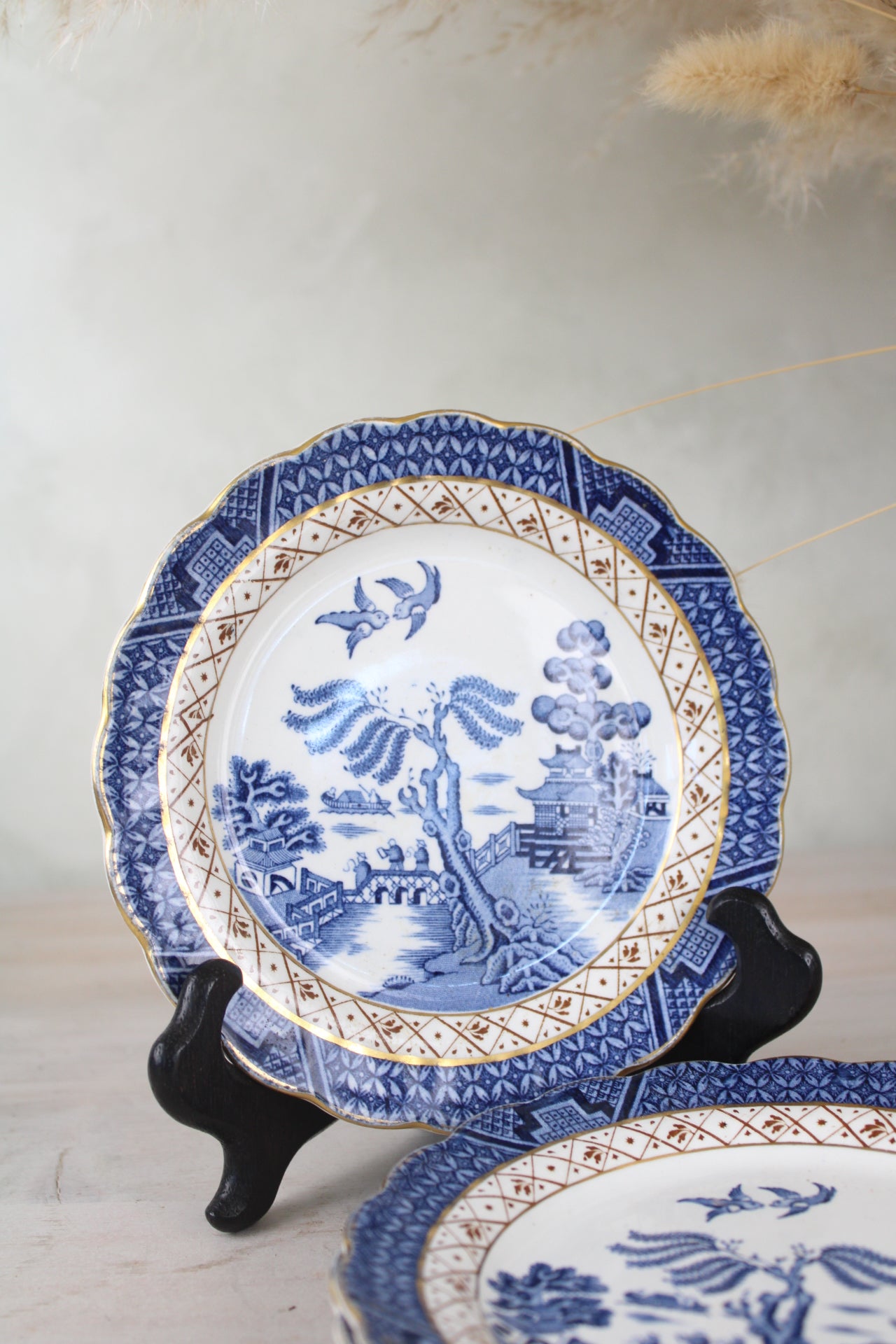 Set of 4 Booths Old Willow Blue and White Side Plates