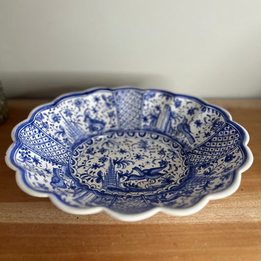 Blue and White Portuguese Floral Serving Bowl