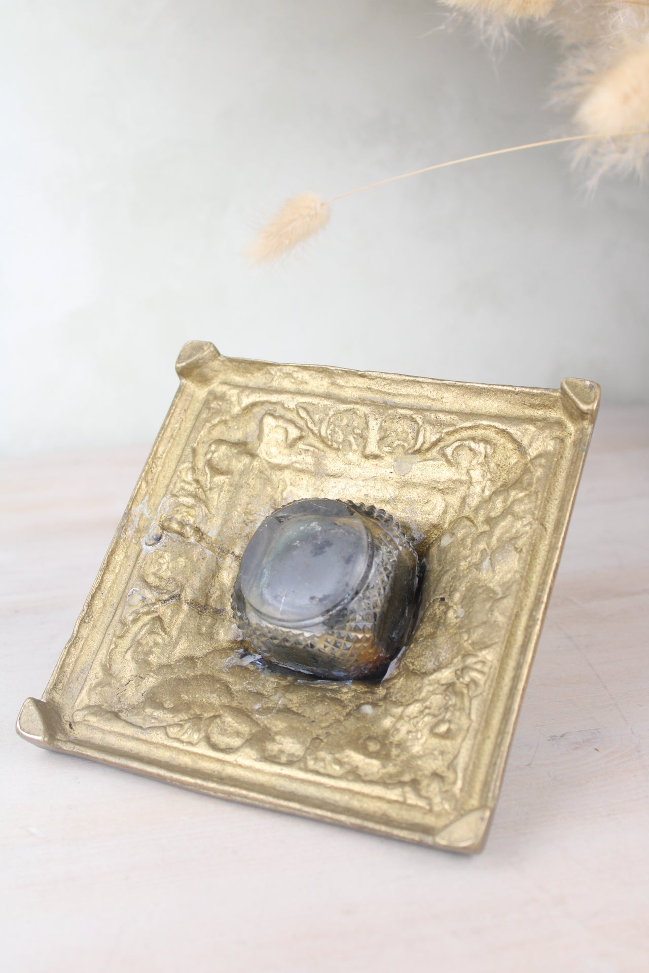 Heavy Brass Vintage Inkwell