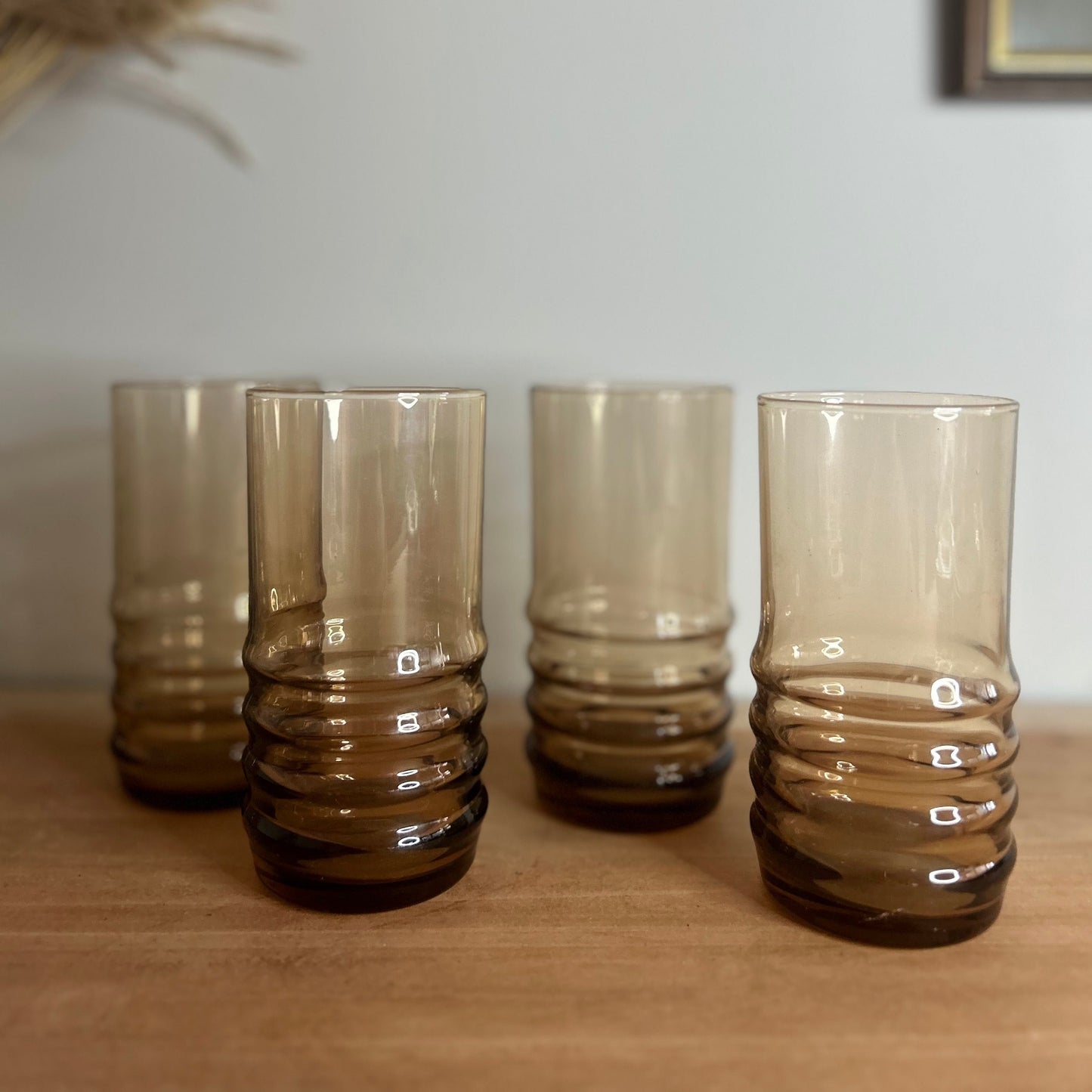 Set of 4 Brown Retro Bubbled Glasses