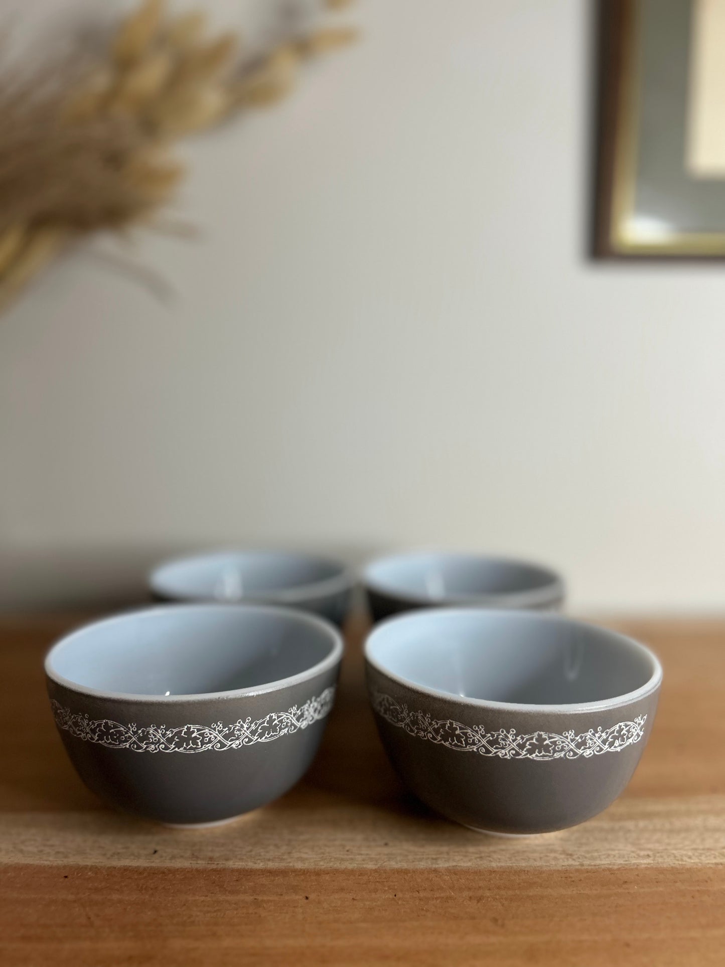 Set of 4 Vintage JAJ Pyrex Small Grey Bowls