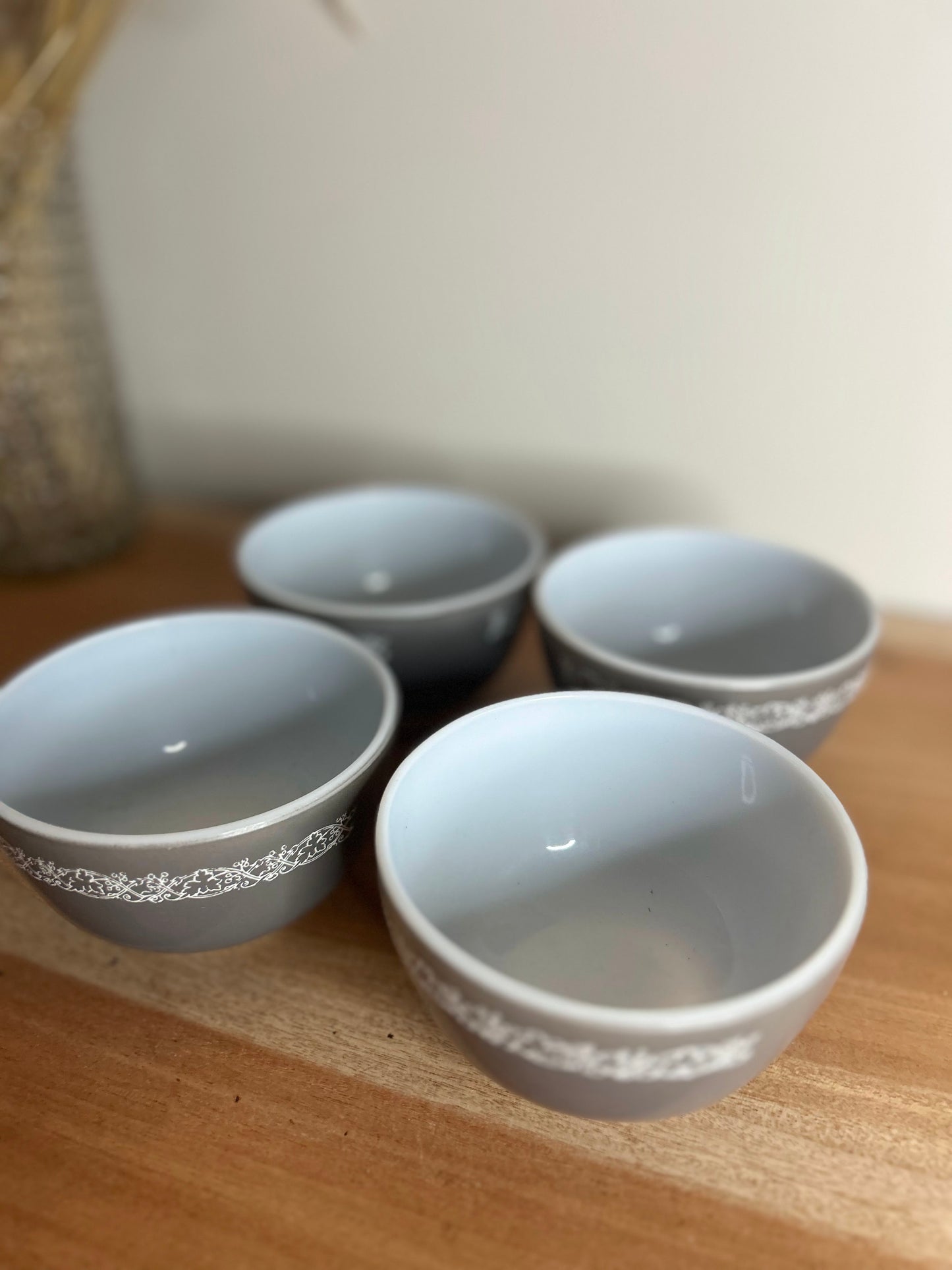 Set of 4 Vintage JAJ Pyrex Small Grey Bowls