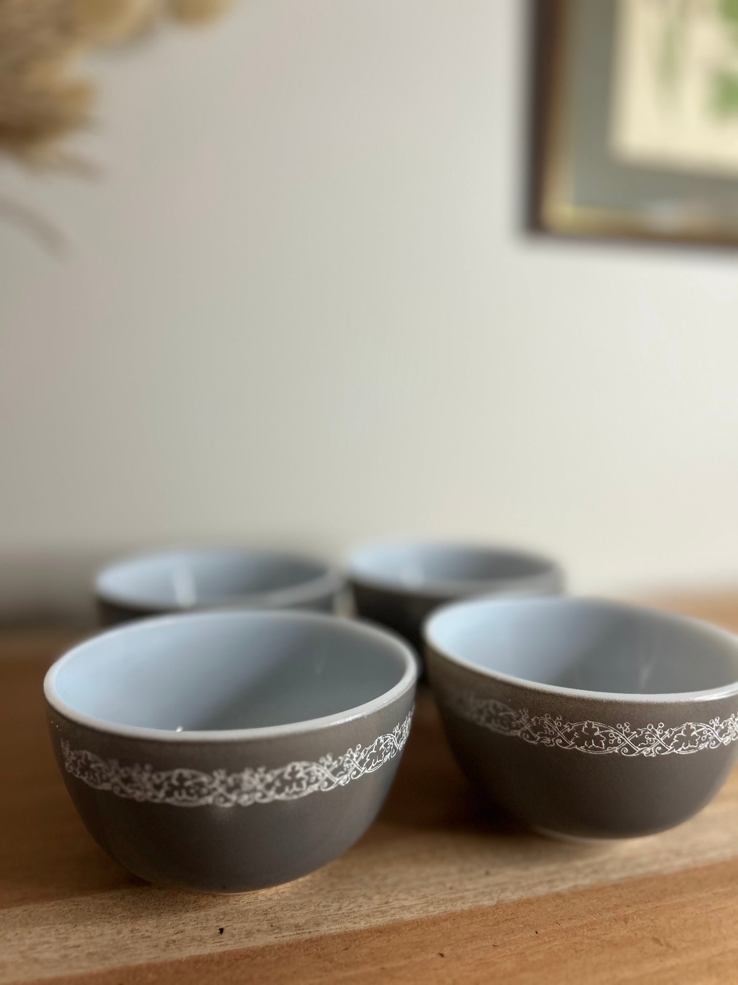 Set of 4 Vintage JAJ Pyrex Small Grey Bowls