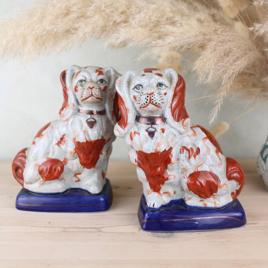 Red and Blue Pair of Staffordshire Dogs