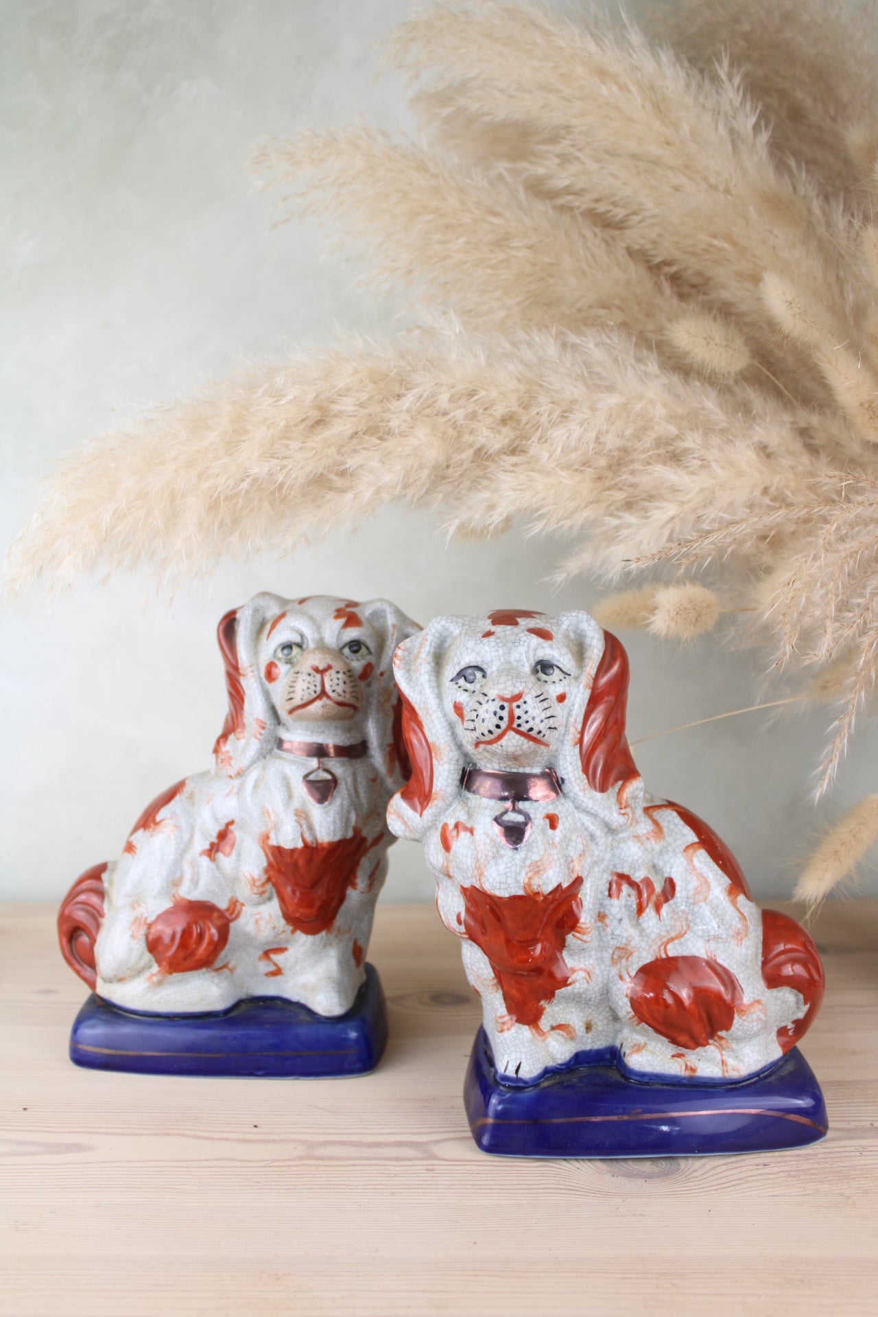 Red and Blue Pair of Staffordshire Dogs