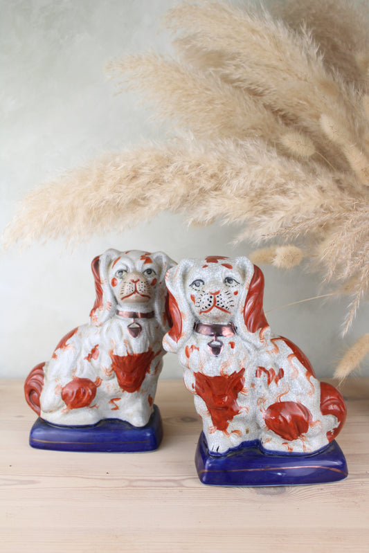 Red and Blue Pair of Staffordshire Dogs