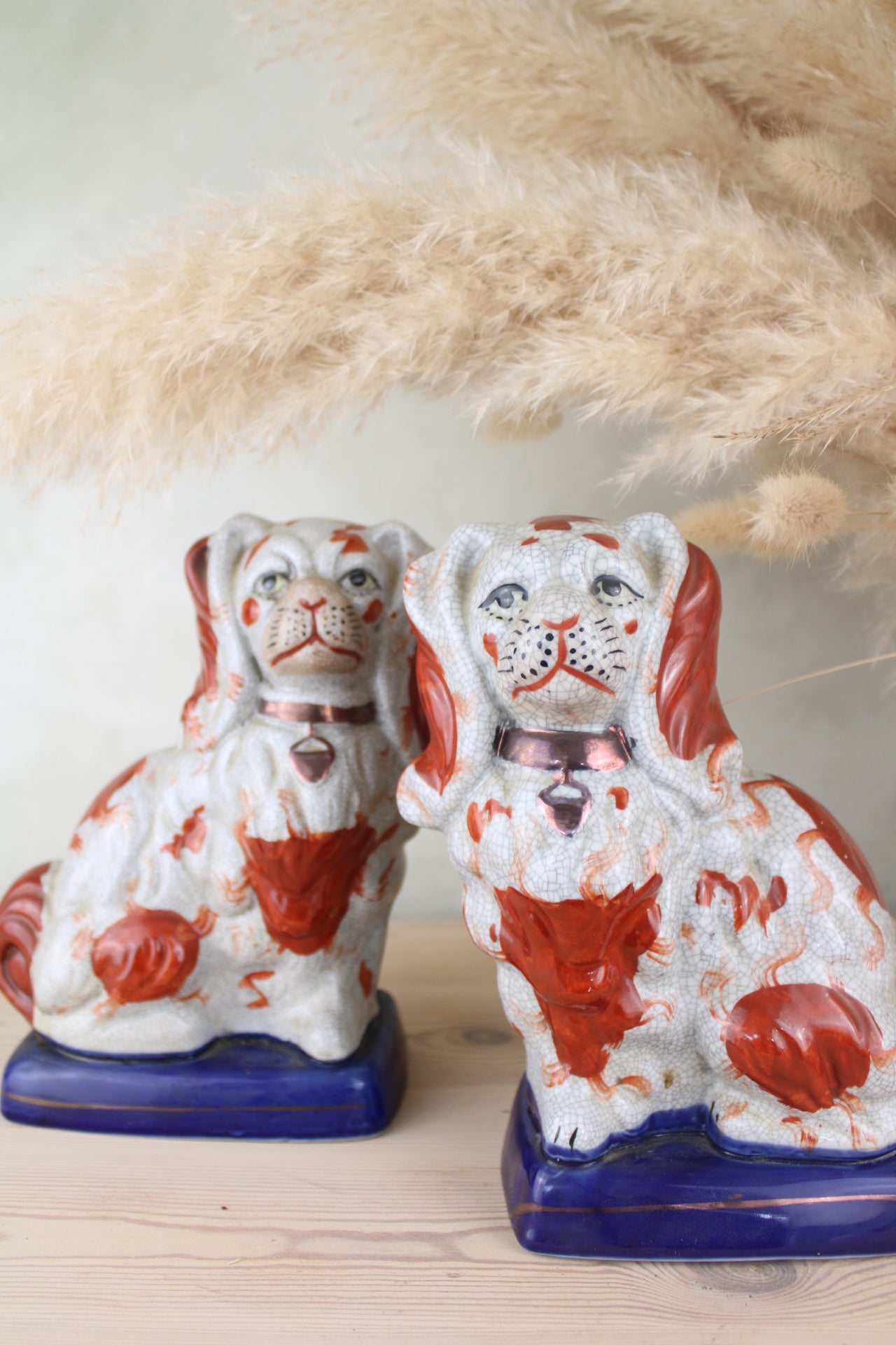 Red and Blue Pair of Staffordshire Dogs