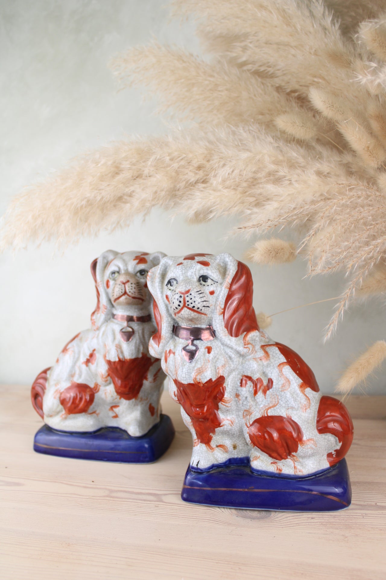 Red and Blue Pair of Staffordshire Dogs