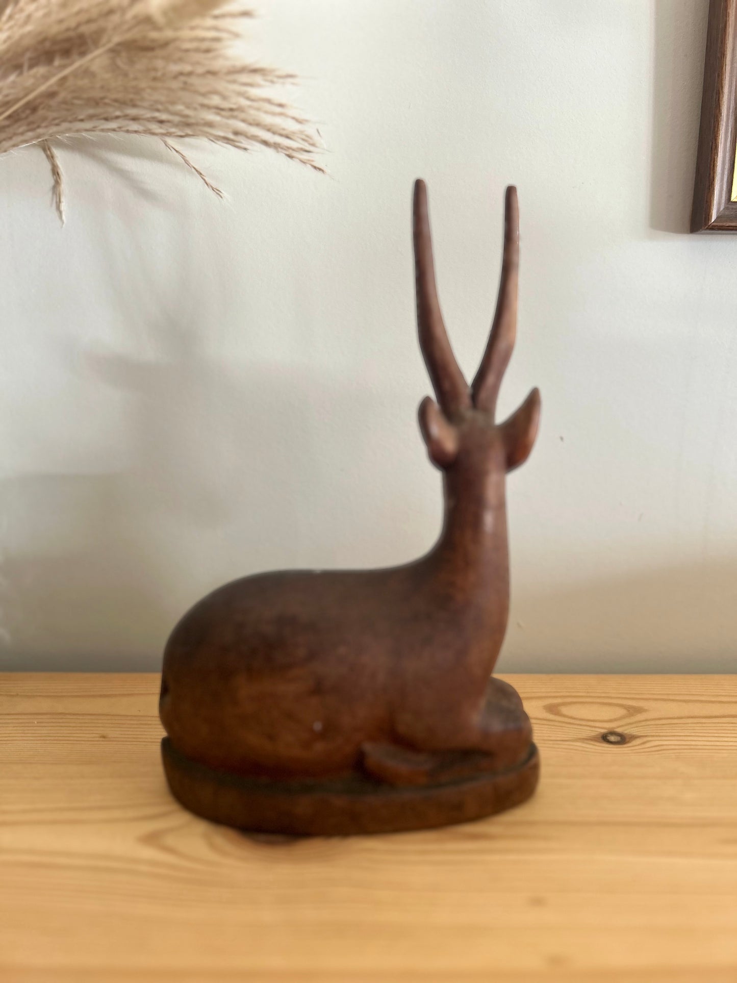 Wooden Stag Gazelle Mother with Baby Figurine