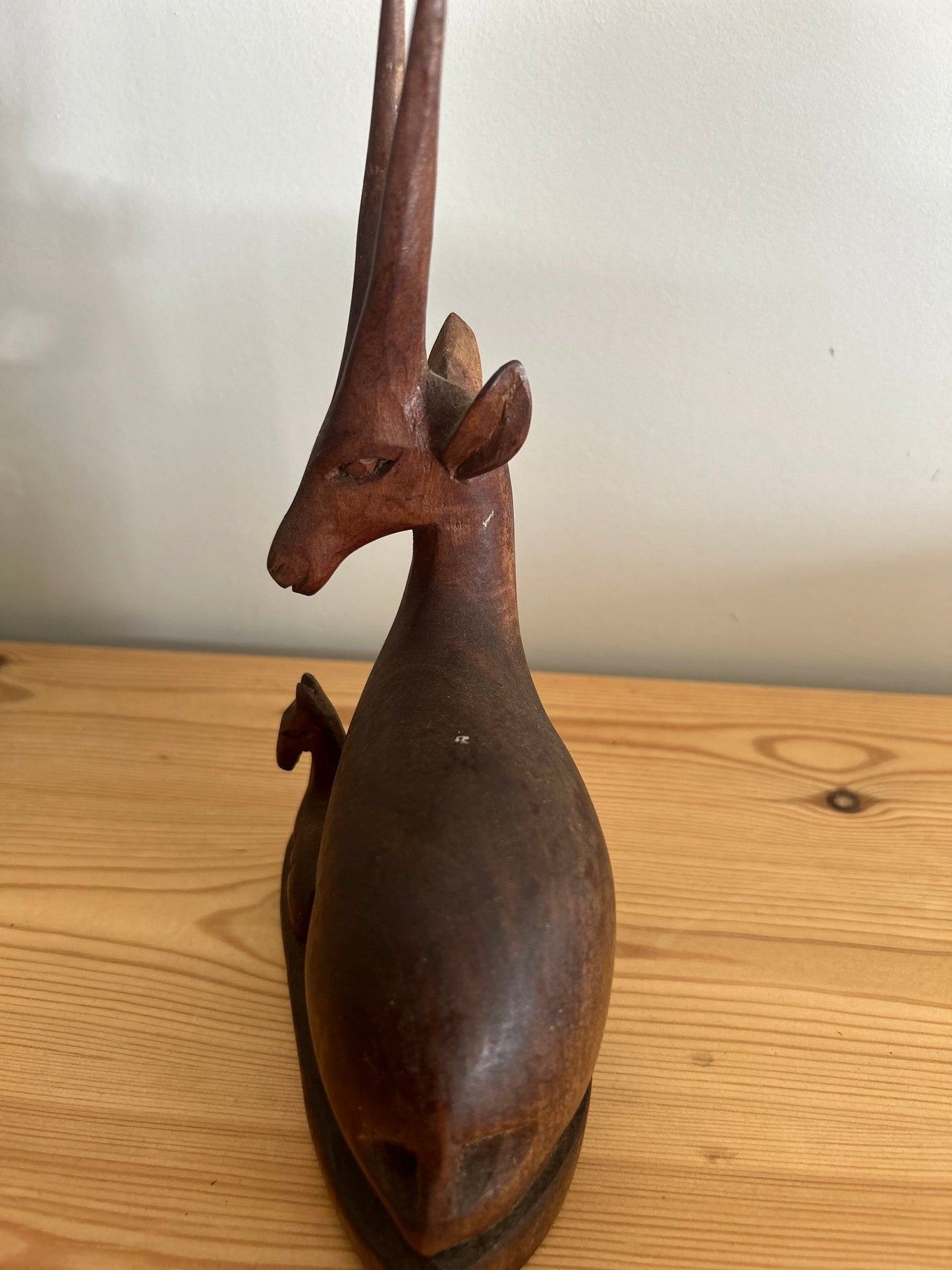 Wooden Stag Gazelle Mother with Baby Figurine