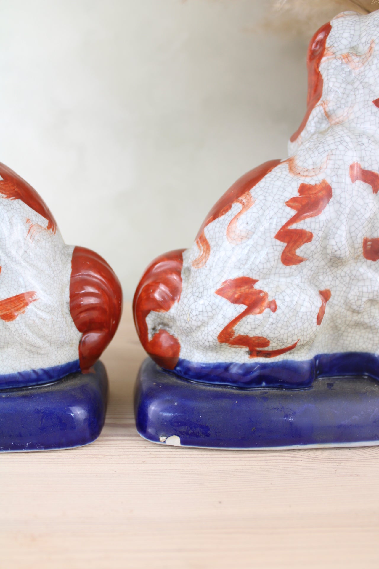 Red and Blue Pair of Staffordshire Dogs