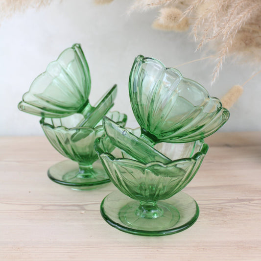 Set of 4 Green Glass Sundae Bowls