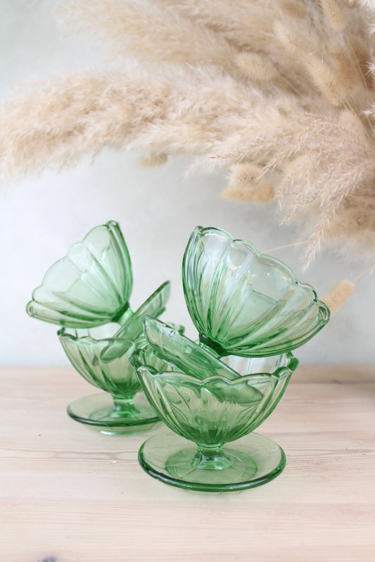 Set of 4 Green Glass Sundae Bowls