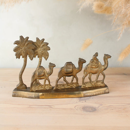 Brass Camel Caravan with Palm Trees