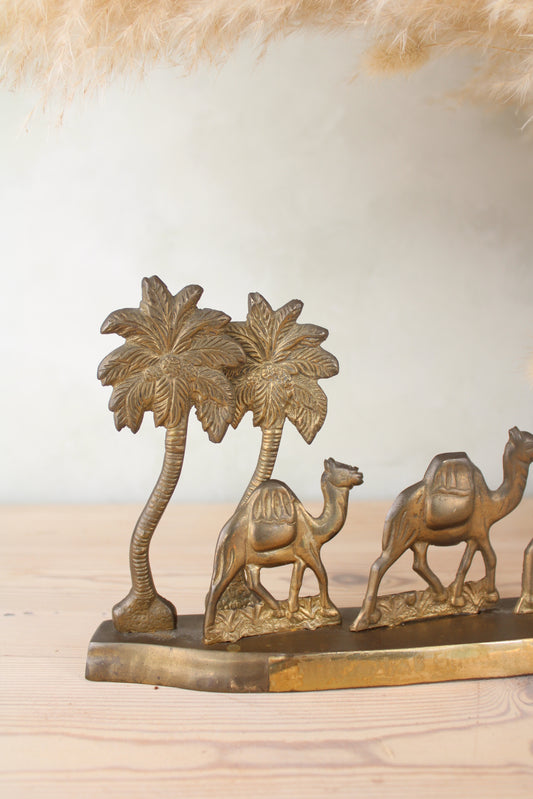 Brass Camel Caravan with Palm Trees