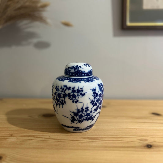 Blue and White Floral Vintage Ginger Jar